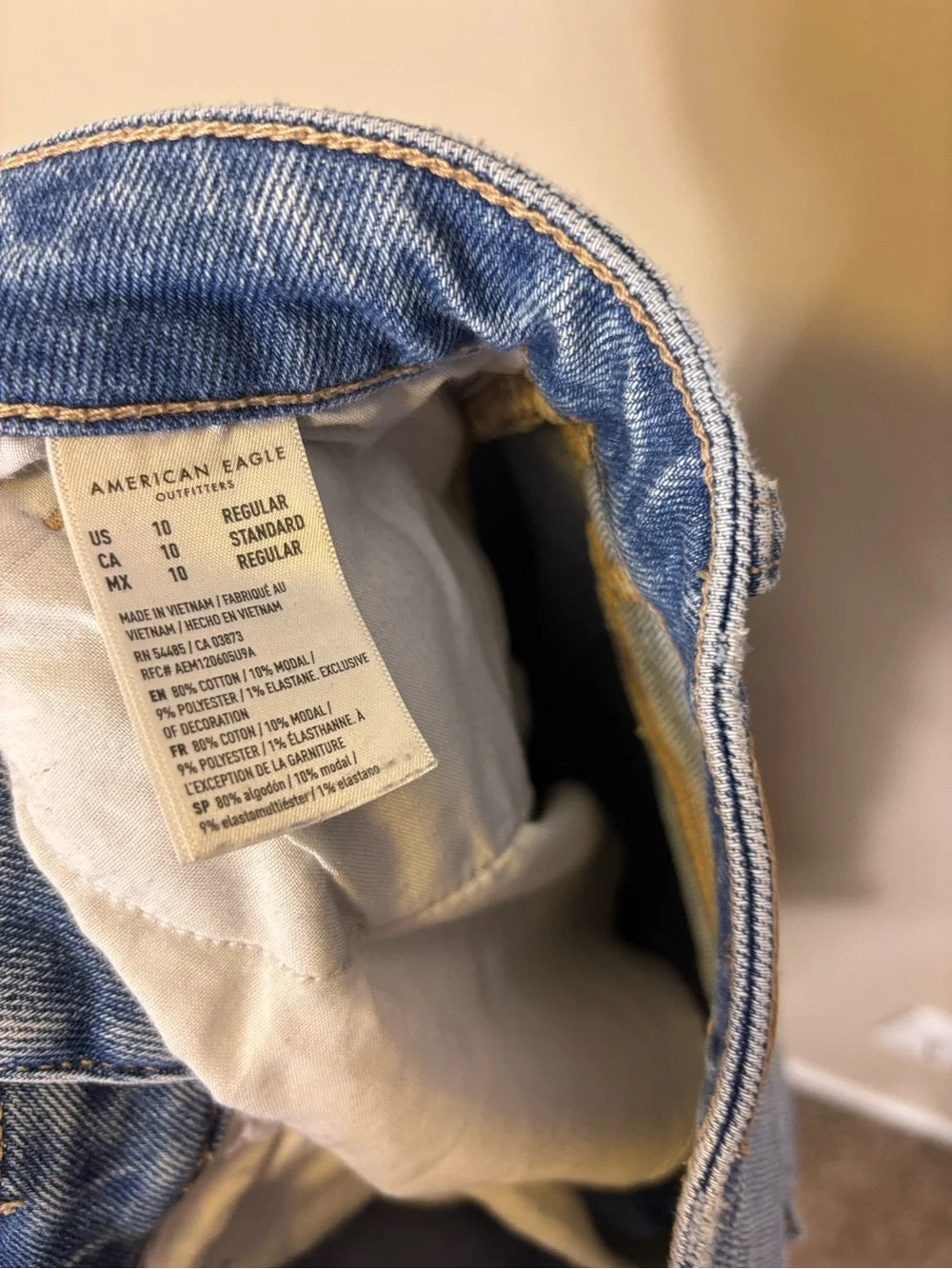 American Eagle Outfitters Light Blue Straight Leg Mom Jeans with Distress 10